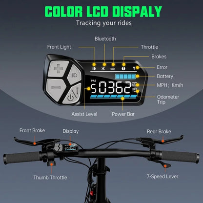 Tst Electric Bike 4.0 Fat Tire Foldable Ebike 48V 13Ah Battery 750W Electric Commuter Bicycle With LCD 20 In. One-Step Folding Electric City