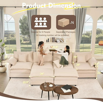 108 In. U Shape Sofa Sectional Sofa Comfortable Cloud Sofa With Removable Footstool
