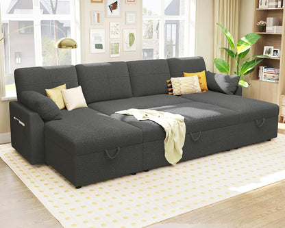 VanAcc Sofa Bed, Sleeper Sofa With Storage Chaise 2-in-1 Pull Out Couch Living Room