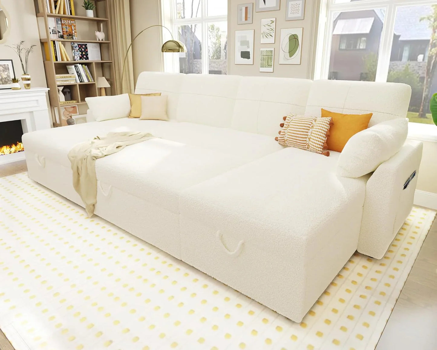 VanAcc Sofa Bed, Sleeper Sofa With Storage Chaise 2-in-1 Pull Out Couch Living Room