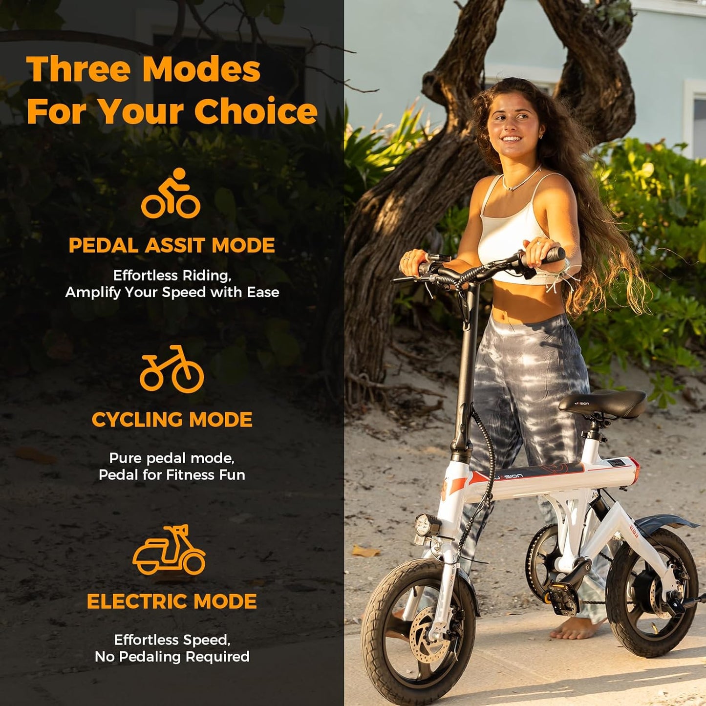 Jasion EB3 Electric Bike Adults 21mph, 500W Peak Motor, 270Wh Battery, Rear Suspension, 3 Levels Assist