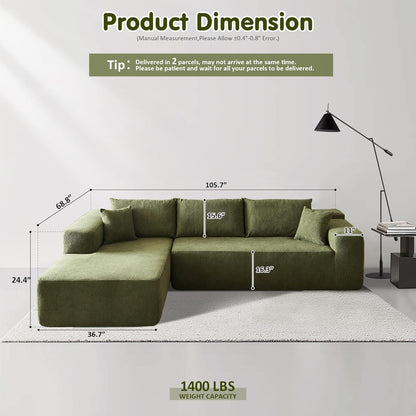 Ovios 104 In. Cloud Sectional Couch With L-Shape Chaise, Modern Modular Sofa With Deep Seat, Upholstered Couches For Living Room Bedroom