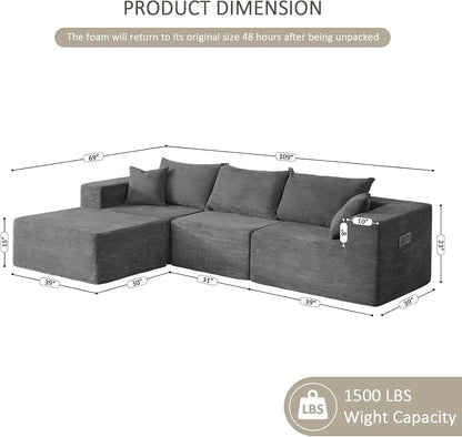 Cloud Sectional Couch With L-Shape Chaise, Modern Modular Sofa With Deep Seat, Upholstered Couches For Living Room Bedroom, No Assembly Required