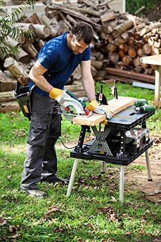 Keter C 197283 Folding Table Work Bench For Miter Saw Stand Woodworking Tools And Accessories With Included 12 In. Wood Clamps C Easy Garage