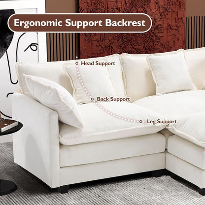 111.4 In. L-Shaped Modern Sofa Modular Cloud Sofa Ottoman 4-Seater Chenille Deep Seat Sofa
