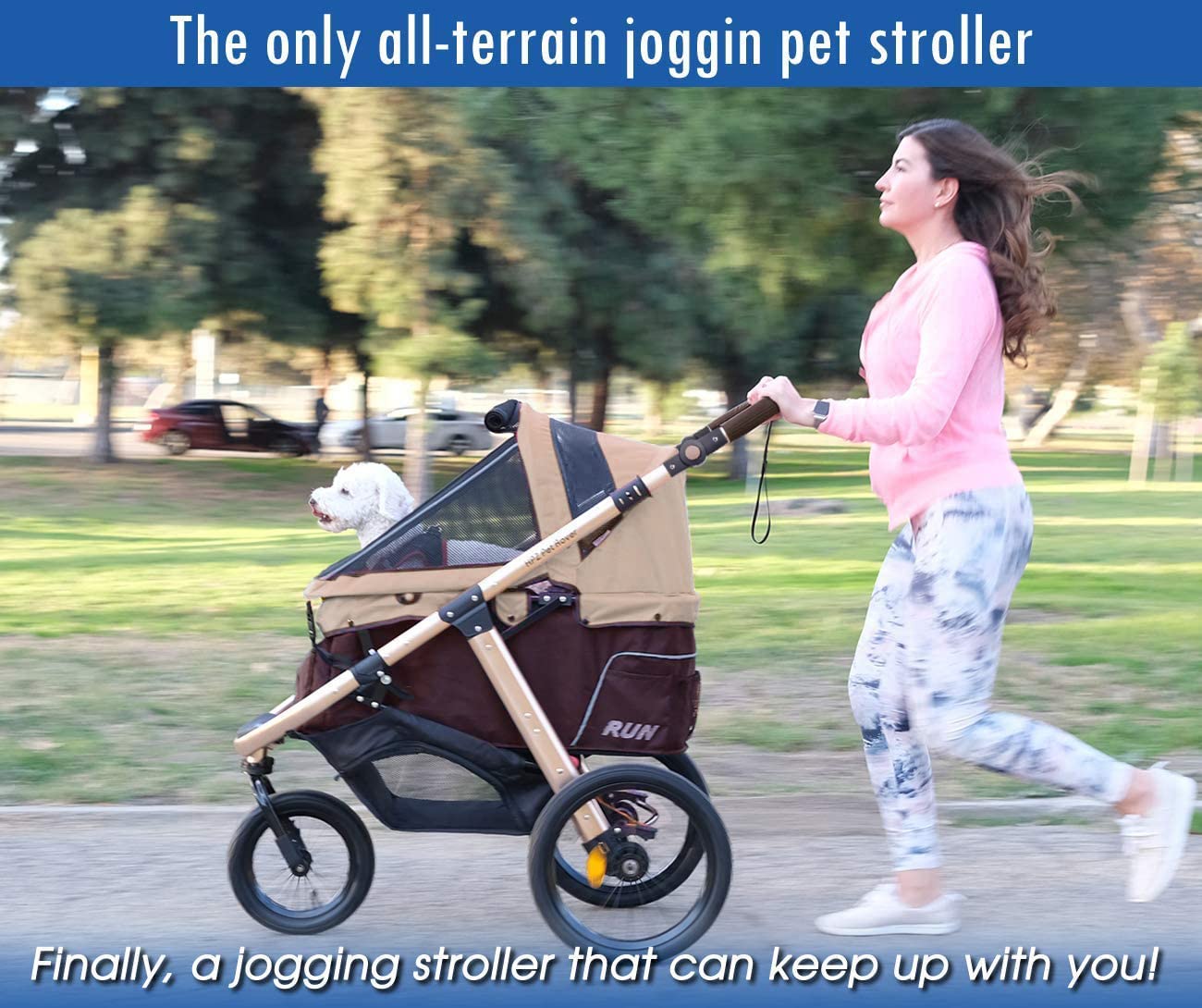 Jogging Sports Stroller With Comfort Rubber Wheels/Zipper-Less Entry/1-Hand Quick Fold/Aluminum Frame For Small/Medium Dogs Cats And Pets, Green Camo
