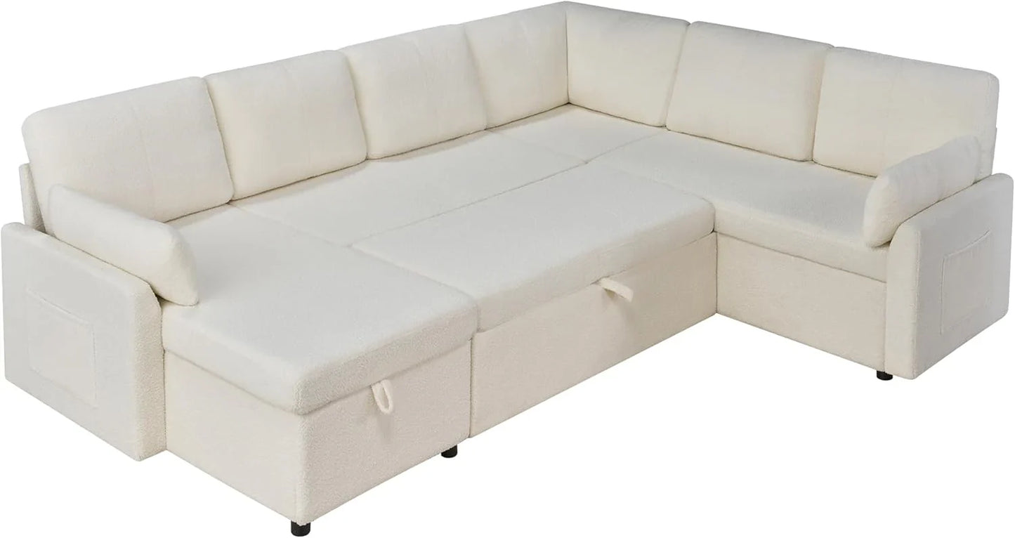 VanAcc Sofa Bed, Sleeper Sofa With Storage Chaise 2-in-1 Pull Out Couch Living Room