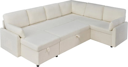 VanAcc Sofa Bed, Sleeper Sofa With Storage Chaise 2-in-1 Pull Out Couch Living Room