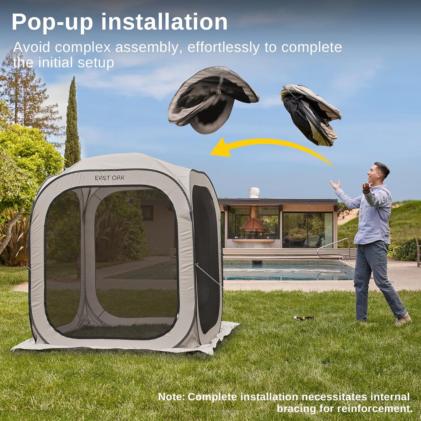 East Oak Screen House Tent Pop-Up, Portable Screen Room Canopy Instant Screen Tent 10 x 10 Ft. With Carry Bag For Patio, Backyard