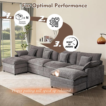 108 In. U Shape Sofa Sectional Sofa Comfortable Cloud Sofa With Removable Footstool