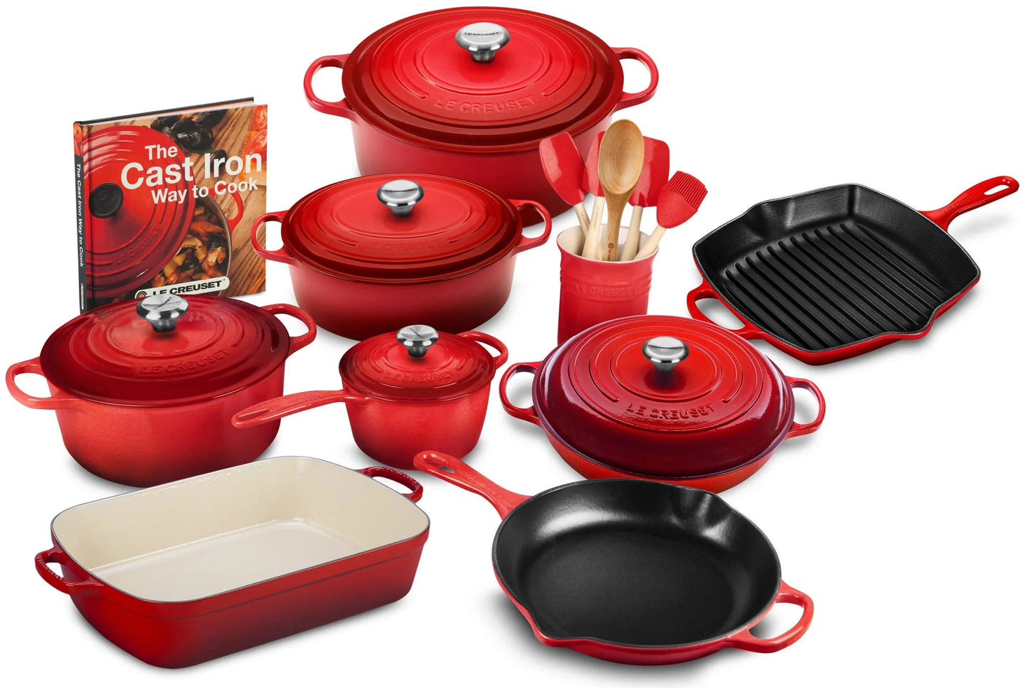 20-piece Signature Cast Iron Cookware Set,10.25 In. Skillet,1.75-quart Saucepan With Lid