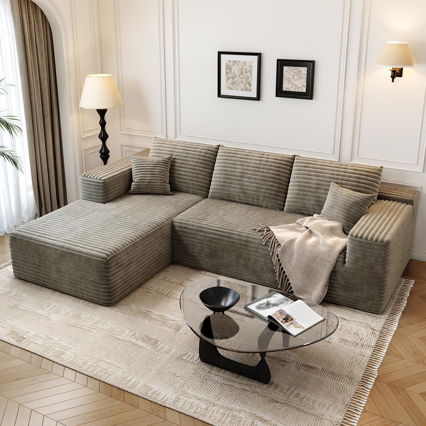 107.5 In. Cloud Modular Sectional Sofa Couch With L-Shape Chaise, Modern Minimalist Upholstered Couches For Living Room Bedroom