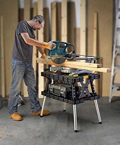 Keter C 197283 Folding Table Work Bench For Miter Saw Stand Woodworking Tools And Accessories With Included 12 In. Wood Clamps C Easy Garage