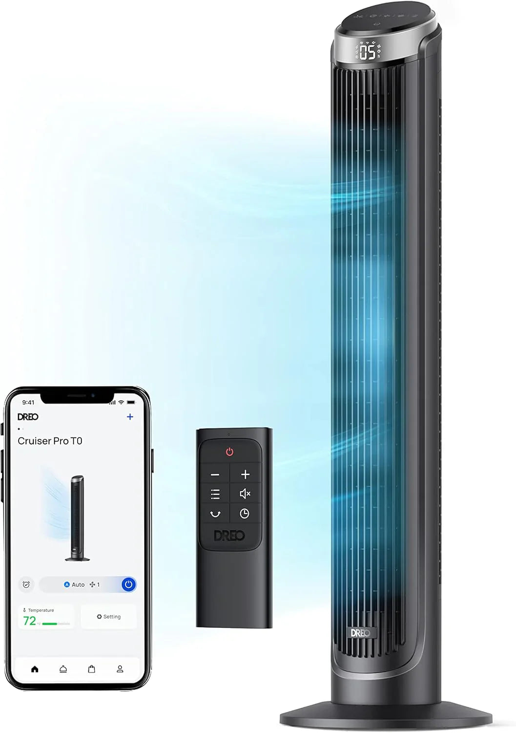 Dreo Smart Tower Fan For Bedroom, Standing Fans For Indoors, 90掳 Oscillating, 26 Ft./S Velocity Quiet Floor Fan With Remote, 12H Timer
