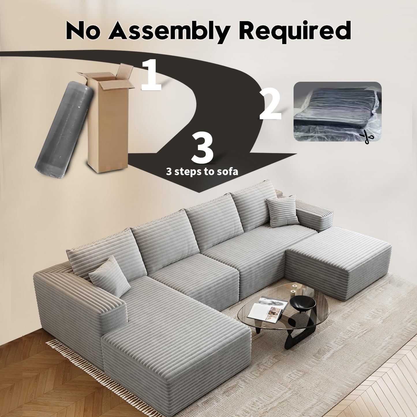 107.5 In. Cloud Modular Sectional Sofa Couch With L-Shape Chaise, Modern Minimalist Upholstered Couches For Living Room Bedroom