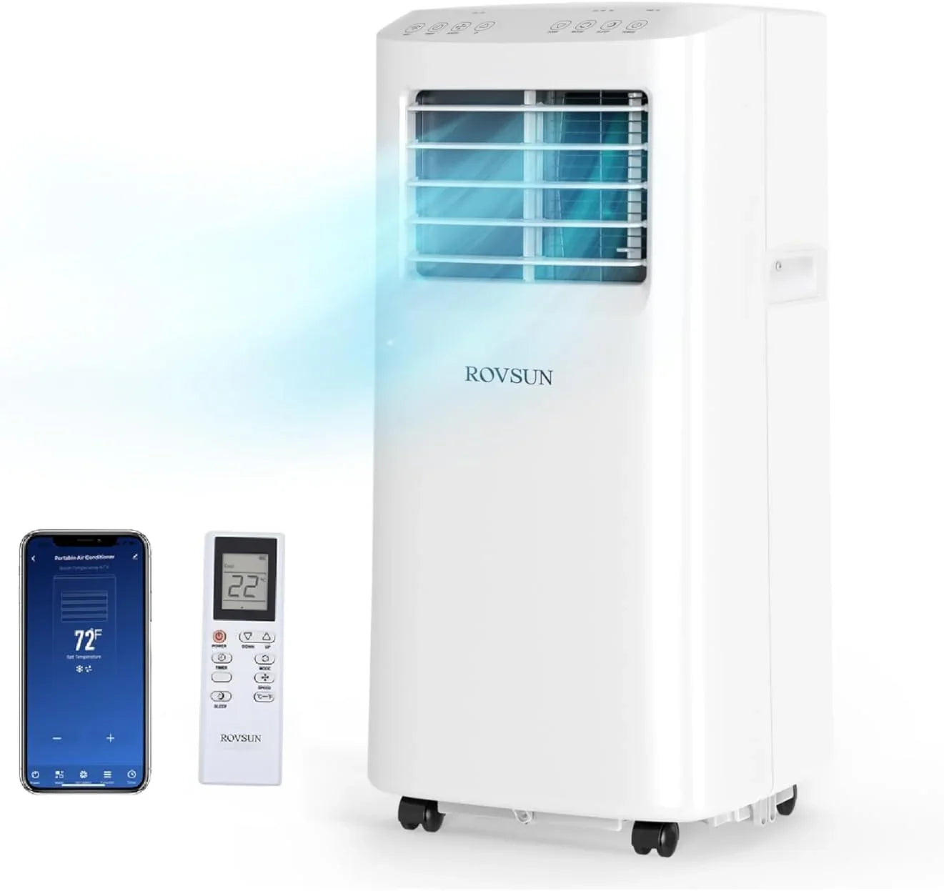 Rovsun WiFi Enabled Smart 8000 BTU Portable Air Conditioner With Remote And App Control, 3-in-1 Cooler, Dehumidifier And Fan