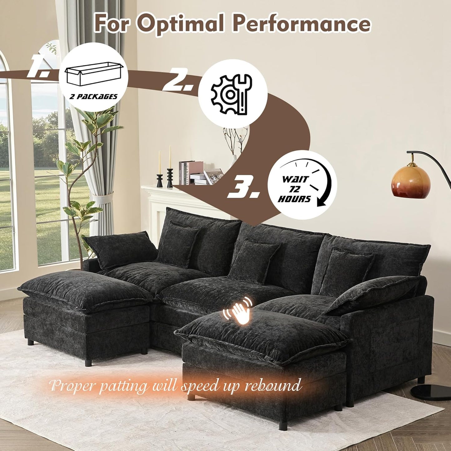 108 In. U Shape Sofa Sectional Sofa Comfortable Cloud Sofa With Removable Footstool