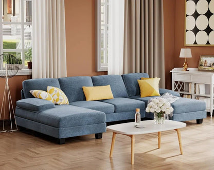 Furmax Sectional Couches For Living Room, U-Shaped Sofa Couch With Linen Fabric, 4 Seat Sofa Set With Double Chaise For Apartment, Fabric, Grey