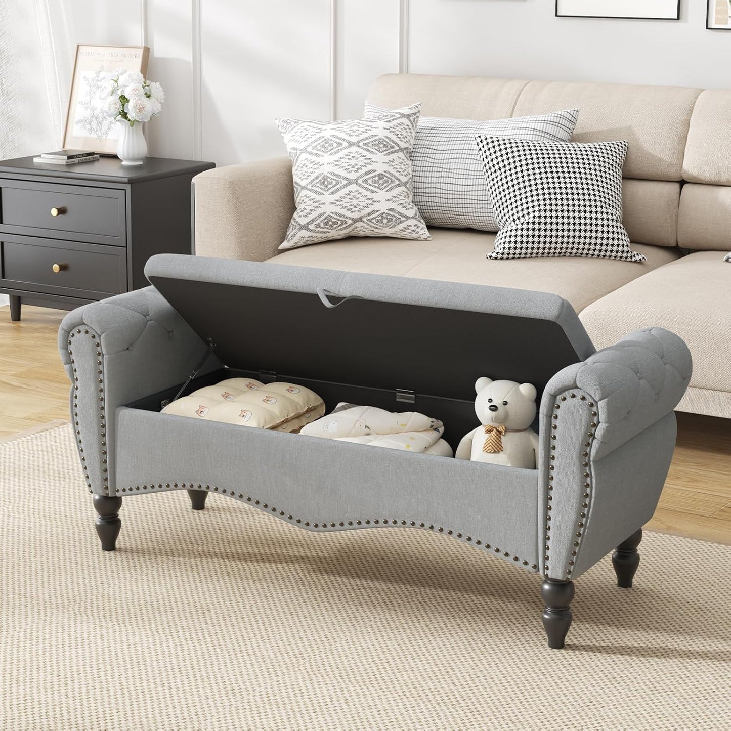 Furniliving Modern Storage Ottoman Bench