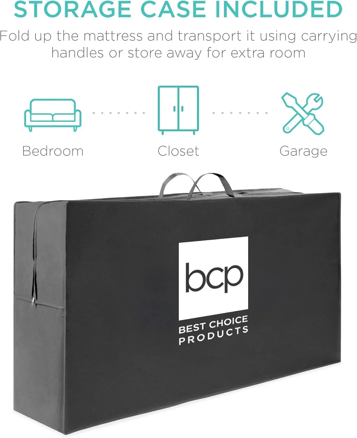 Best Choice Products 4 In. Portable Queen-Size Mattress, Tri-Fold Mattress For Camping, Guest, Toddler, Foam Plush w/Carry Case- Grey