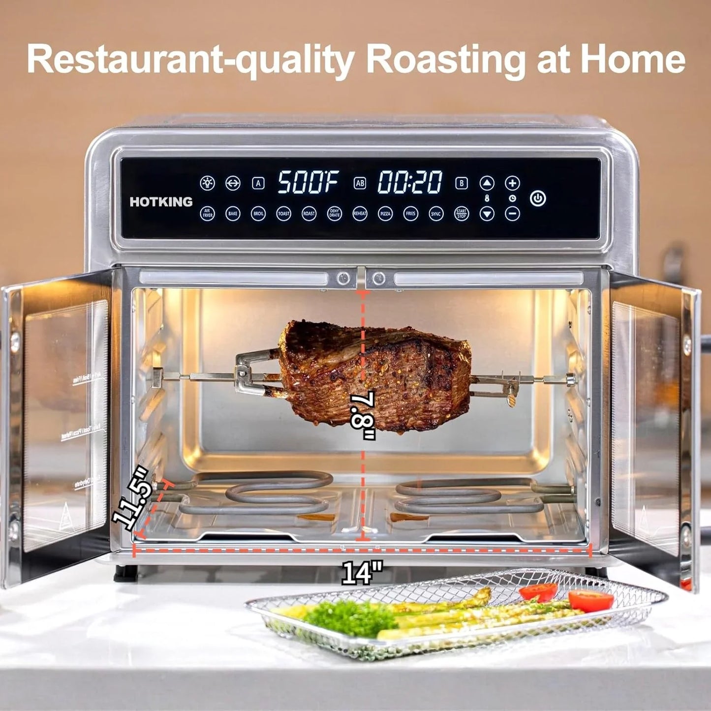 HotKing Dual-Zone Air Fryer Toaster Oven Combo, 28 Qt. Extra Large, Non Toxic Stainless Steel