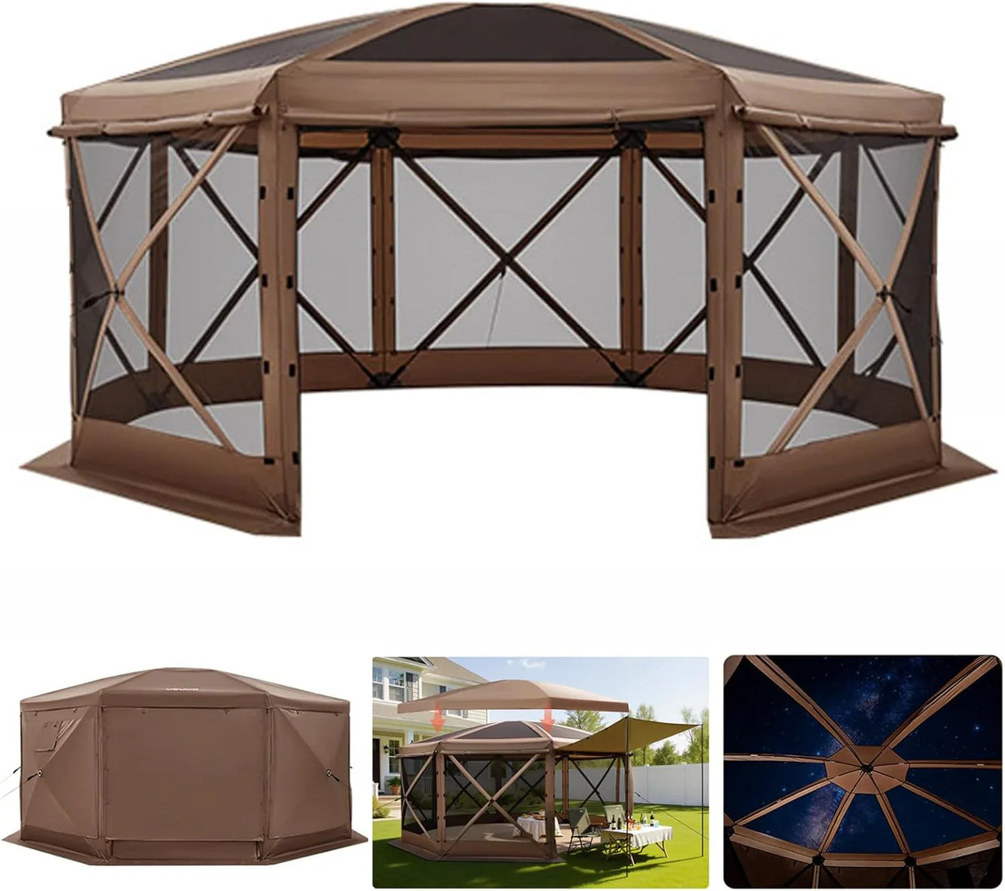 Vevor 12x12ft Pop Up Gazebo Tent With Mosquito Netting, 6 Removable Wind Panels