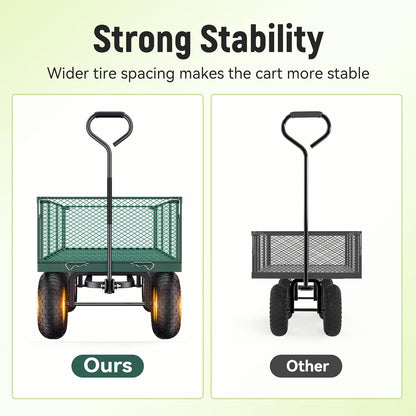 Steel Garden Cart 2-in-1 1400 Lbs Heavy Duty Utility Wagon With Removable Mesh Sides To Convert Into Flatbed 240 U-Turn 13 In. Pneumatic Tires