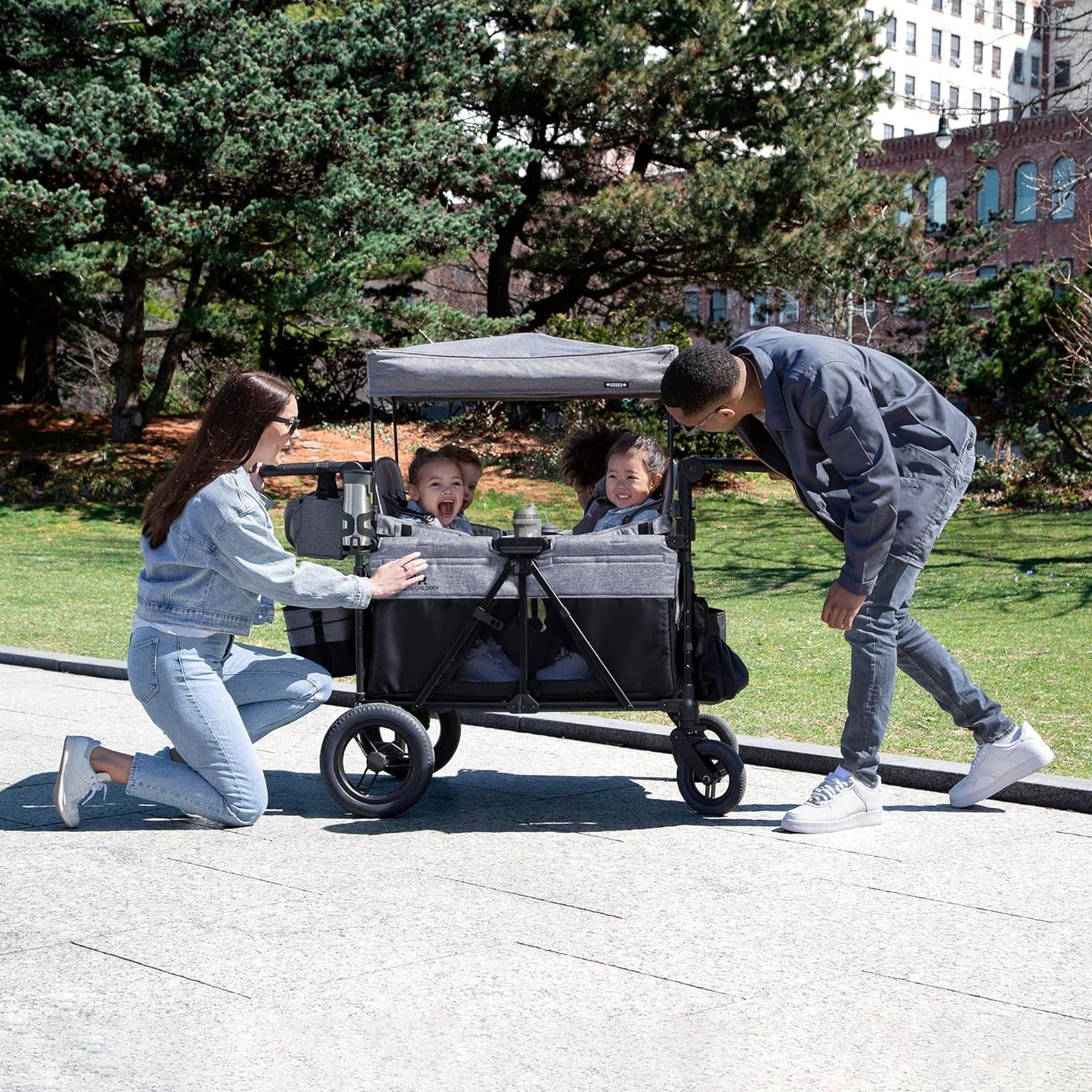 Jeep Wrangler Deluxe 4 Seater Stroller Wagon By Delta Children- Premium Quad Stroller Wagon For 4 Kids