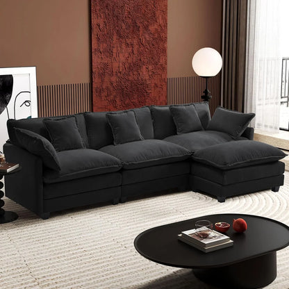 111.4 In. L-Shaped Modern Sofa Modular Cloud Sofa Ottoman 4-Seater Chenille Deep Seat Sofa