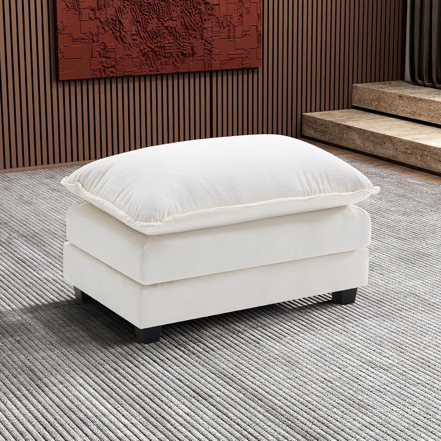 111.4 In. L-Shaped Modern Sofa Modular Cloud Sofa Ottoman 4-Seater Chenille Deep Seat Sofa