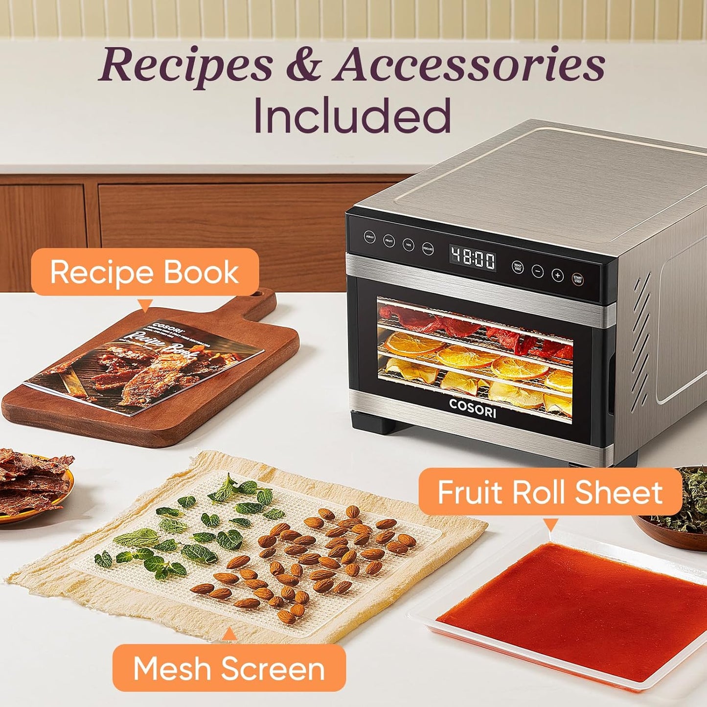 Cosori Food Dehydrator Bigger Than 7 Trays With Large 6.5 In. Drying Space 600W Power