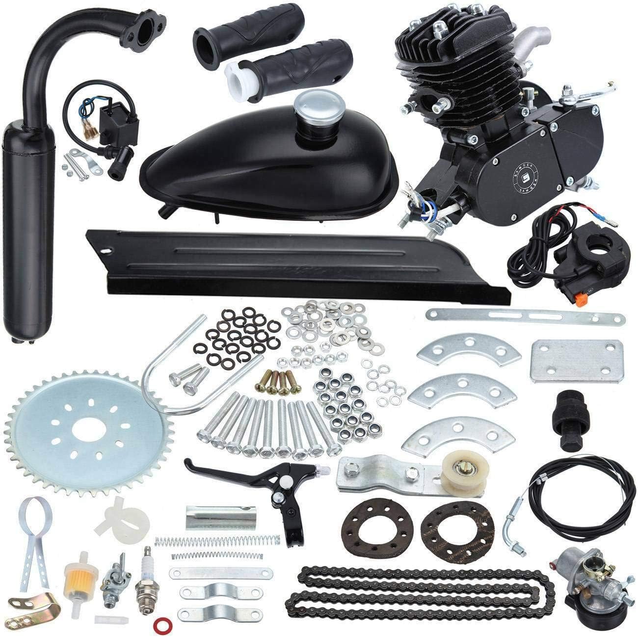 Sange 50cc 2-Stroke Petrol Motor Conversion Kit For 26 In.-28 In. Bikes, Black, Air-Cooled, Fuel Efficient
