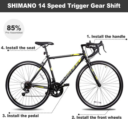 Weize Road Bike, 700C Wheel City Commuter Bicycle, Shimano 14 Speed Drop Bar, Racing Adult Bike With Caliper Brakes, High-Carbon Steel Hybrid Bikes