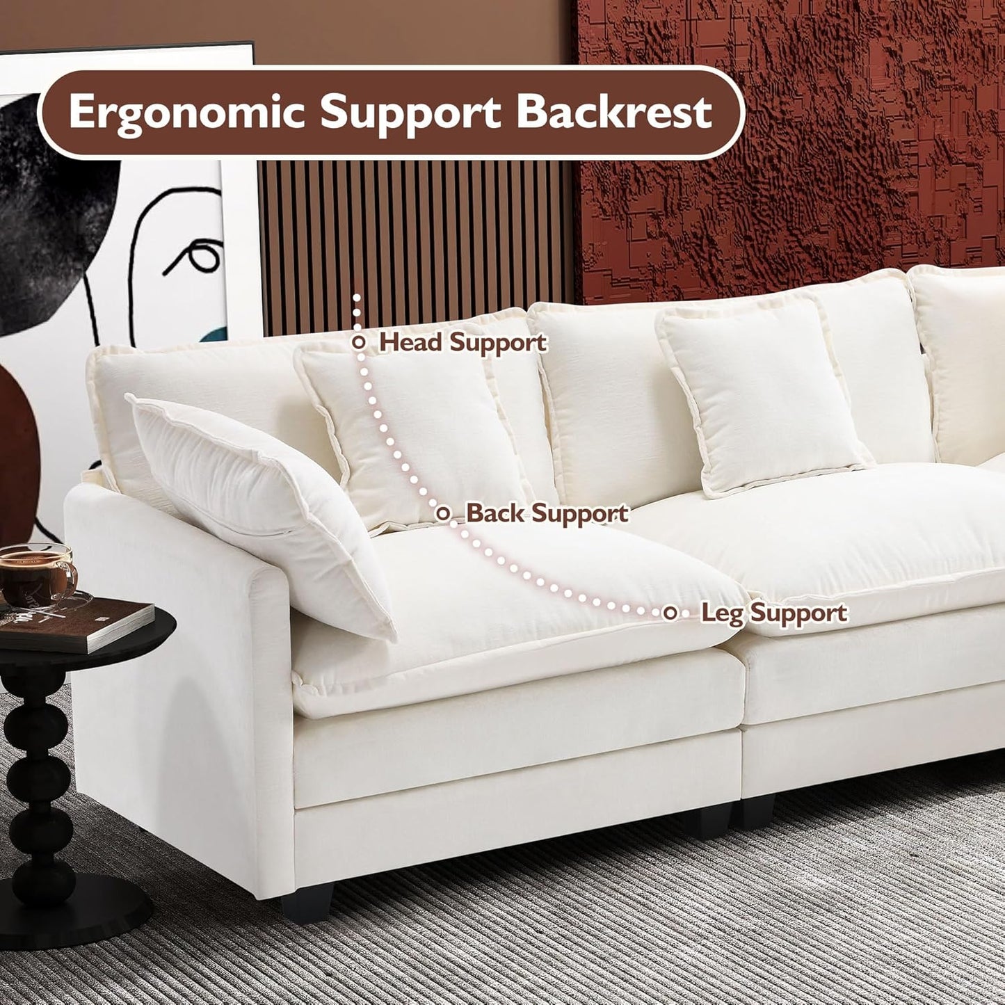 111.4 In. L-Shaped Modern Sofa Modular Cloud Sofa Ottoman 4-Seater Chenille Deep Seat Sofa