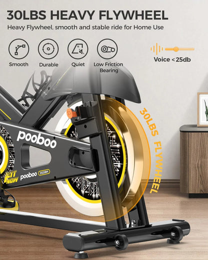 Pooboo Exercise Bike, Adjustable Magnetic/Brake Pad Resistance Silent Belt Drive, Indoor Cycling Bike For Home Cardio