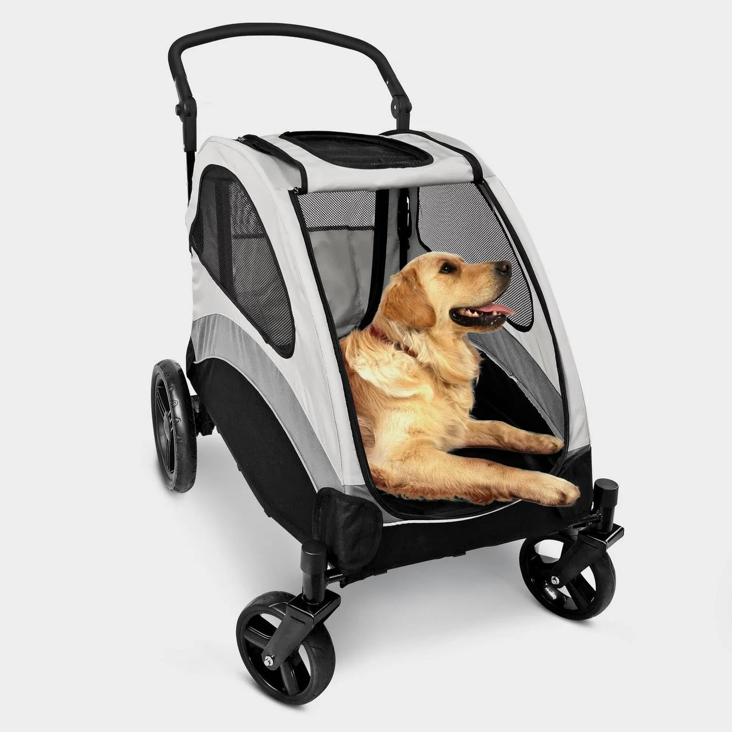 Foldable Pet Stroller For Large Or 2 Dogs Cats Jogger Wagon With 4 Wheels