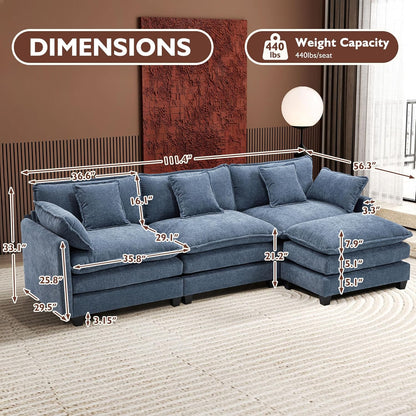 Ihanherry 146 In. U-Shaped Modern Sofa Modular Sectional Cloud Couch With 2 Ottoman