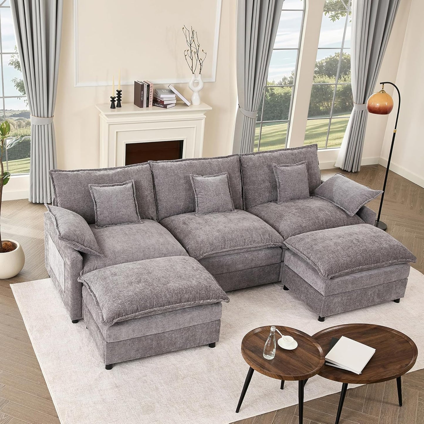 108 In. U Shape Sofa Sectional Sofa Comfortable Cloud Sofa With Removable Footstool
