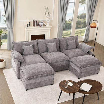 108 In. U Shape Sofa Sectional Sofa Comfortable Cloud Sofa With Removable Footstool