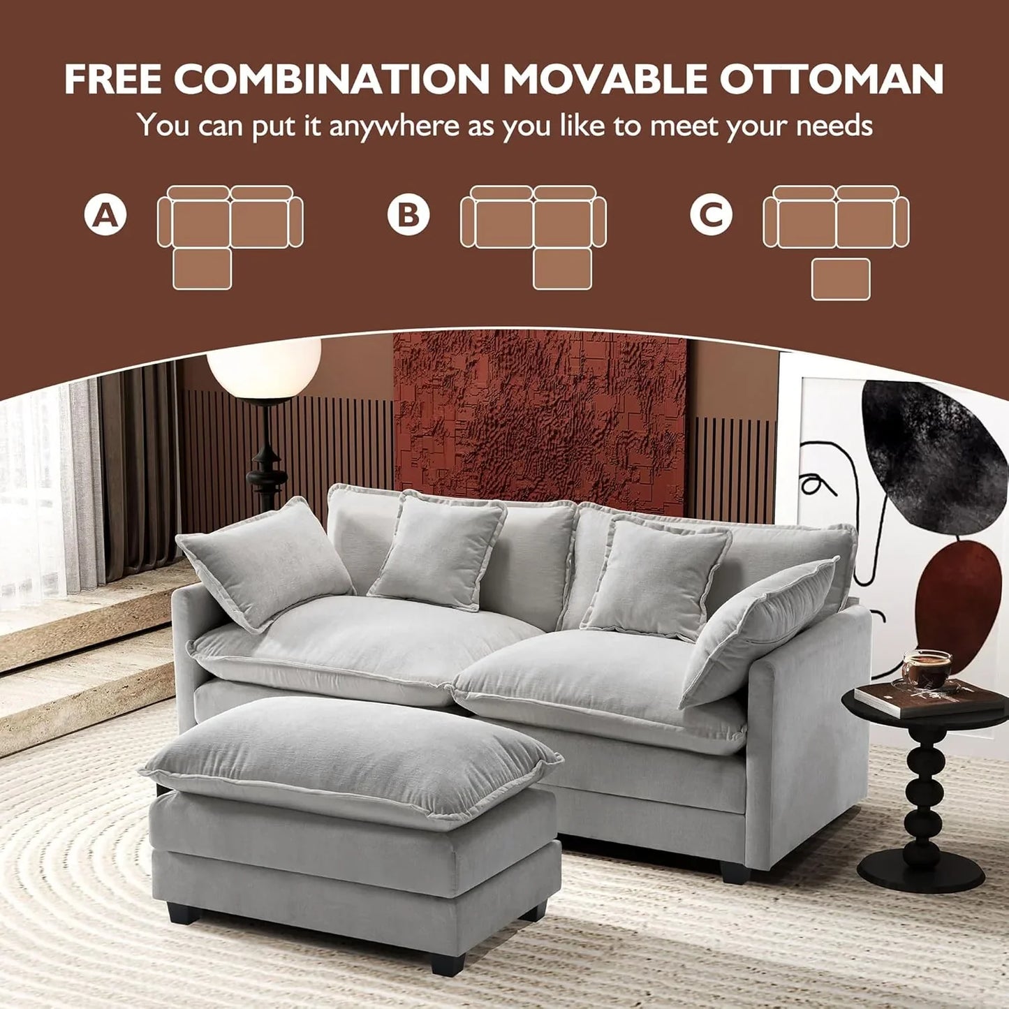 Ihanherry 146 In. U-Shaped Modern Sofa Modular Sectional Cloud Couch With 2 Ottoman