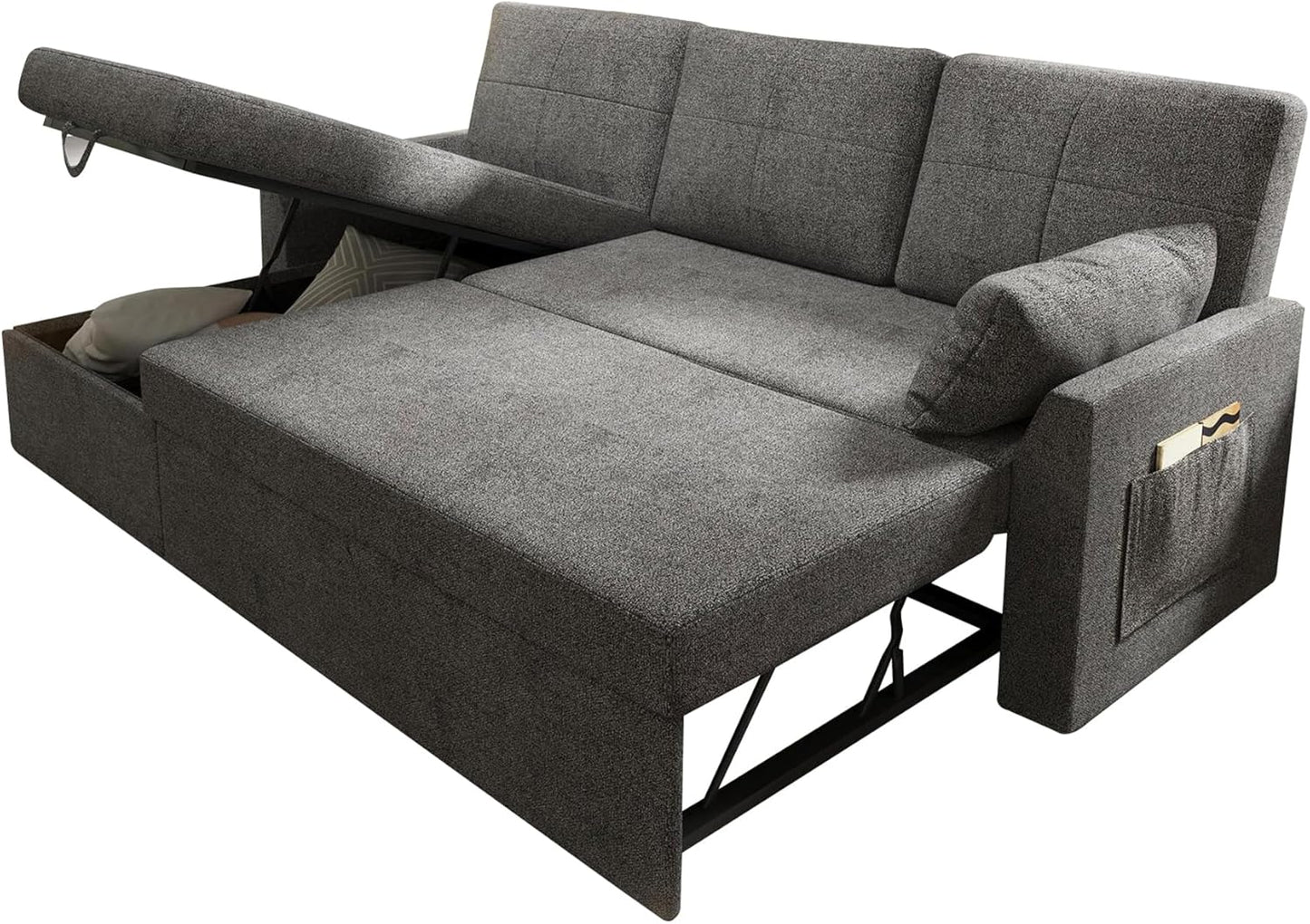 VanAcc Sofa Bed, Sleeper Sofa With Storage Chaise 2-in-1 Pull Out Couch Living Room