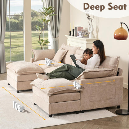 108 In. U Shape Sofa Sectional Sofa Comfortable Cloud Sofa With Removable Footstool