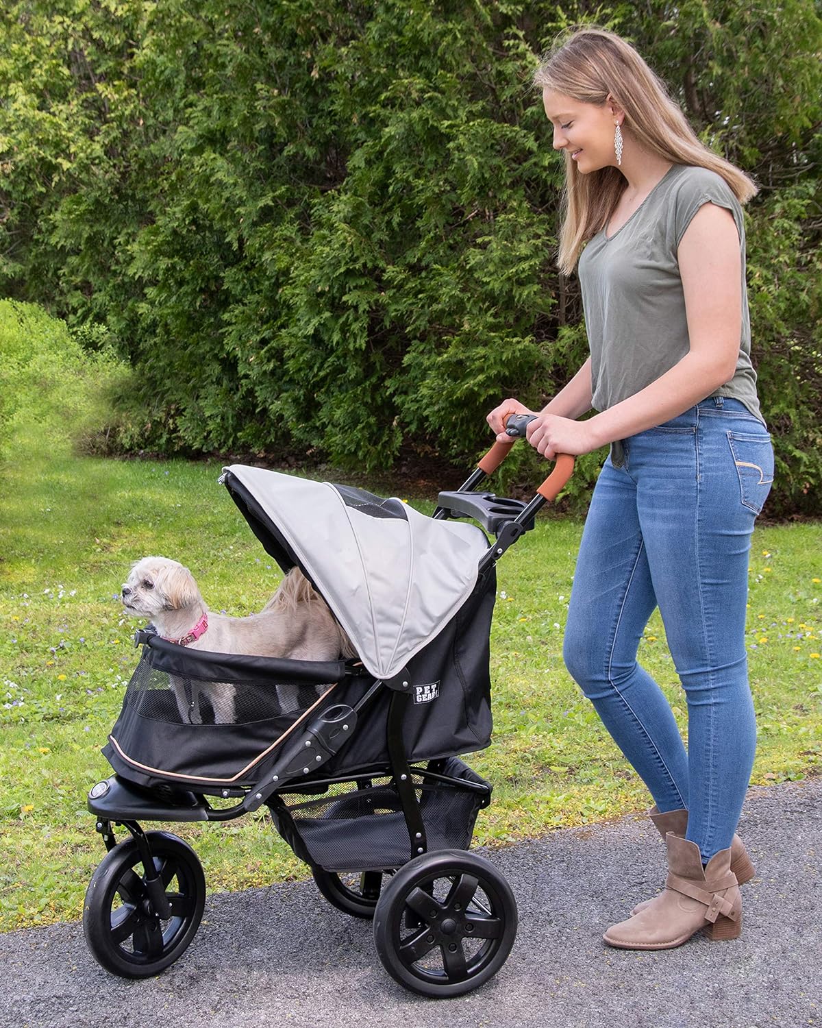 Pet Gear No-Zip AT3 Pet Stroller For Cats/Dogs, Zipperless Entry, Easy One-Hand Fold, Jogging Tires, Removable Liner