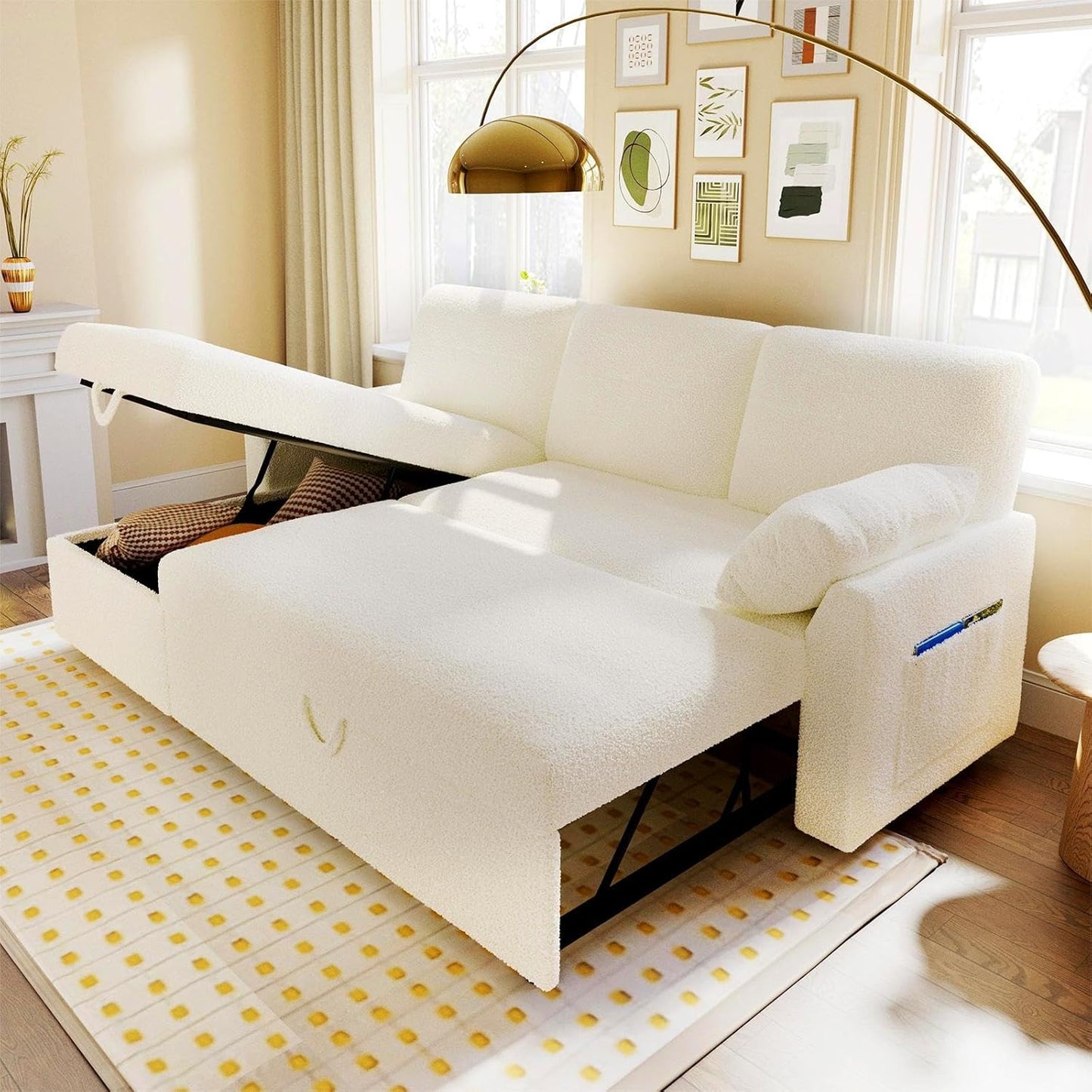 VanAcc Sofa Bed, Sleeper Sofa With Storage Chaise 2-in-1 Pull Out Couch Living Room