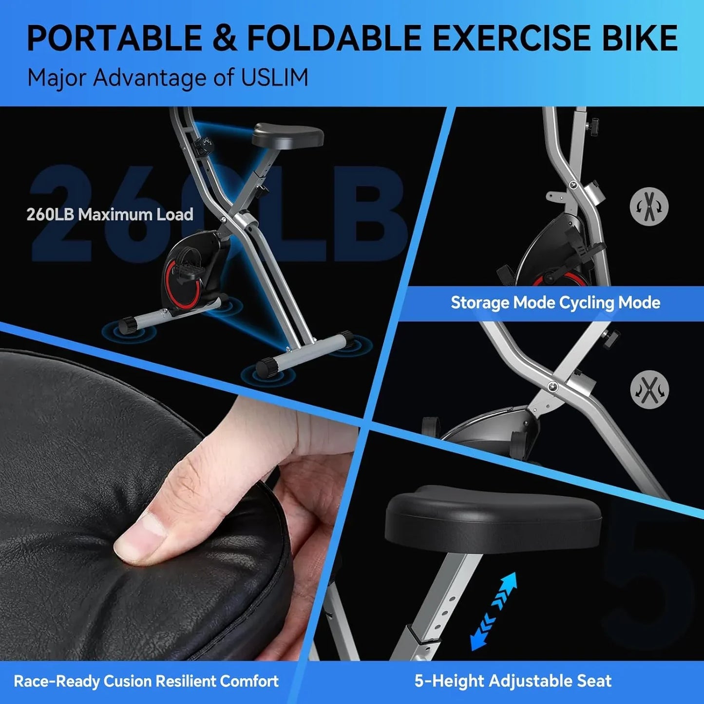 Foldable Exercise Bike Stationary Bikes For Home, 5-in-1 Indoor Workout Bike, Cycling Bike With 16-Level Quiet Magnetic Resistance