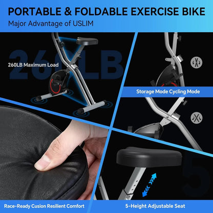 Foldable Exercise Bike Stationary Bikes For Home, 5-in-1 Indoor Workout Bike, Cycling Bike With 16-Level Quiet Magnetic Resistance