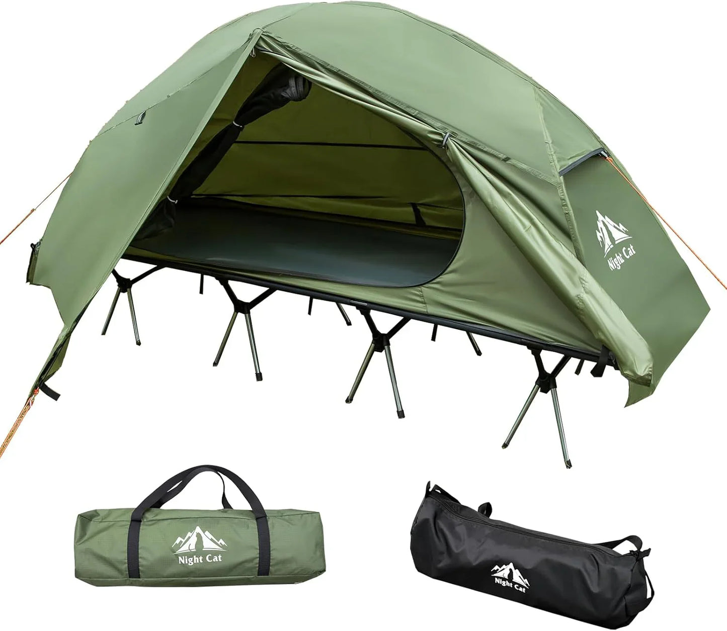 Night Cat Camping Cot Tent- Waterproof 1-Person Off-Ground Combo Cot Bed For Adults Portable Easy Set-Up Tent