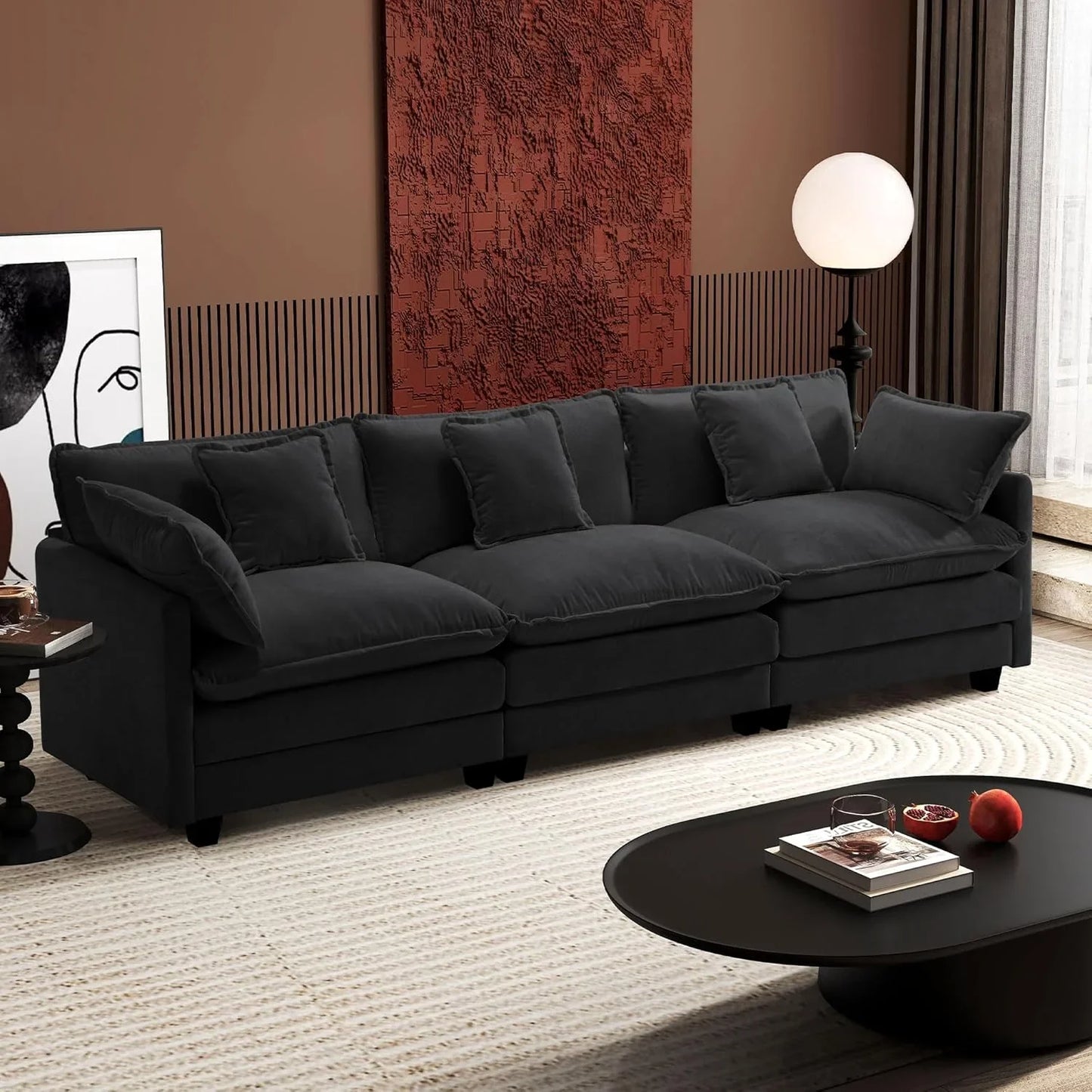111.4 In. L-Shaped Modern Sofa Modular Cloud Sofa Ottoman 4-Seater Chenille Deep Seat Sofa