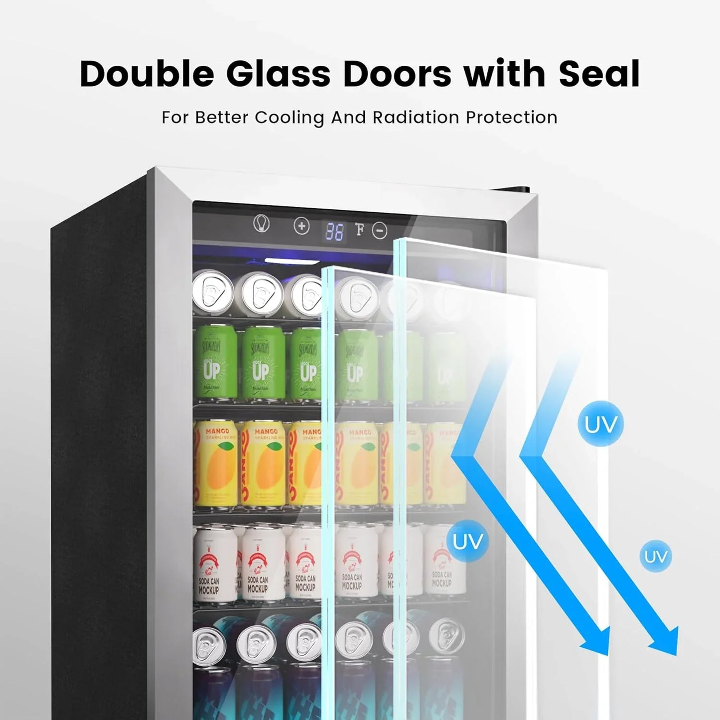 Beverage Refrigerator Cooler- 126 Can Mini Fridge Glass Door For Drinks Soda Beer Wine- Small Refrigerator For Office Bedroom Home Bar