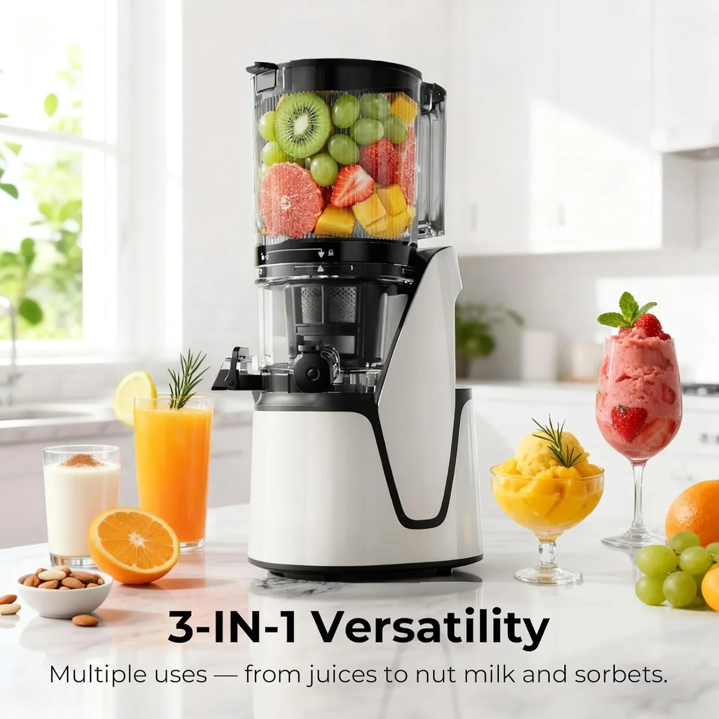 EanOruus Juicer Machines, 3-in-1 Cold Press Juicer With Extra Large Chute 100 Oz Large Capacity